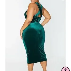 Formal Gown Emerald Green Velvet Dress Plus Size Emerald Green Velvet  Underwired Cross Midi Dress Dresses